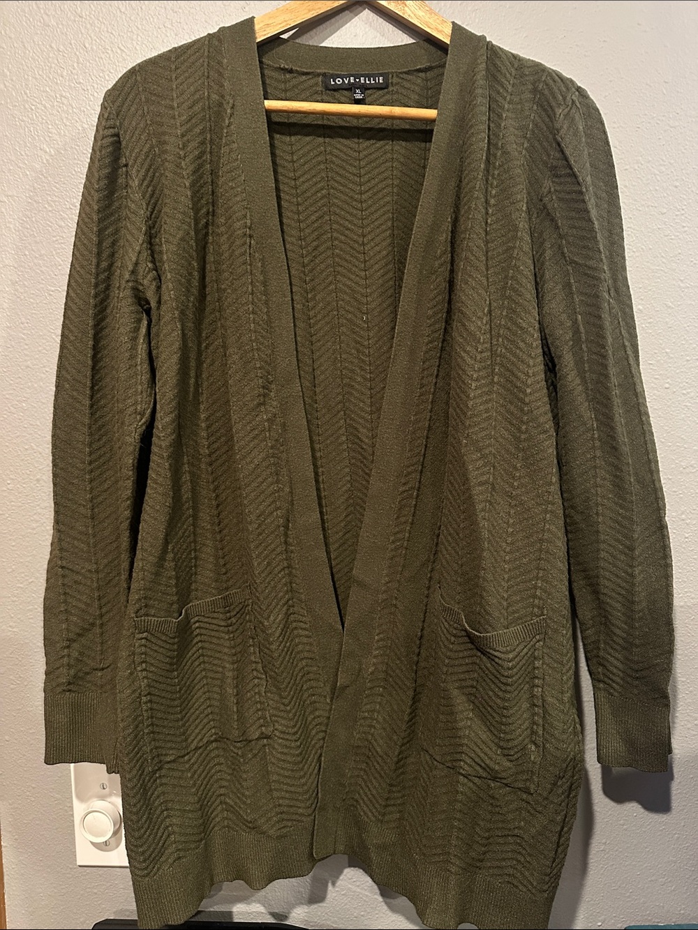 Love, Ellie Olive Open-Front Knit Cardigan